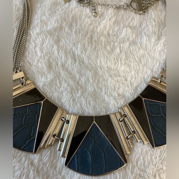 Express Signed Blue Silver Tone and Black Bib‎ Necklace - Picture 5 of 7